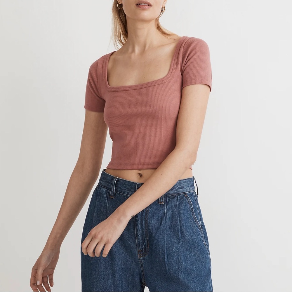 NWT Madewell Square Neck Crop Tee in Vintage Quartz